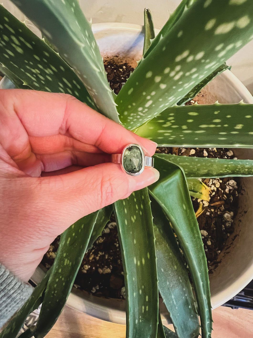 Green Rutilated Quartz Ring (size 6)