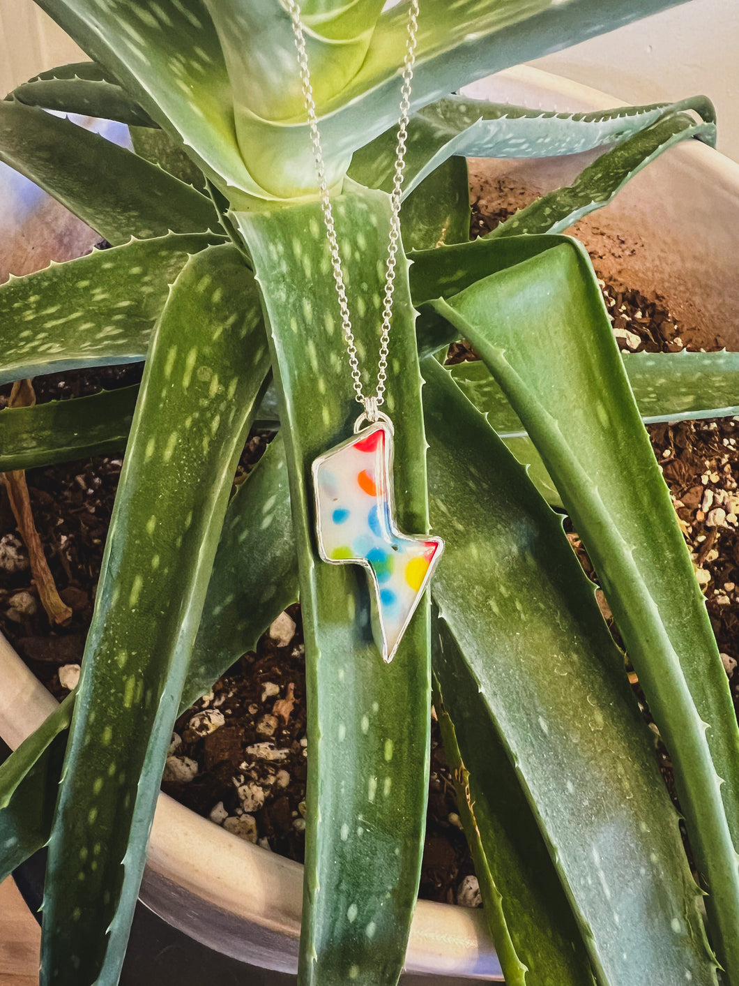 Fused Glass Lightning Bolt Necklace