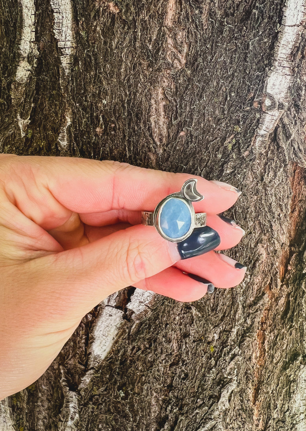 Blue Opal Moon Ring (size 7.5)